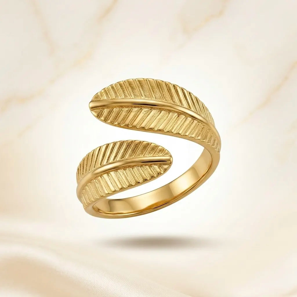 Adjustable 18Kt Gold Plated Open leave Designer Ring