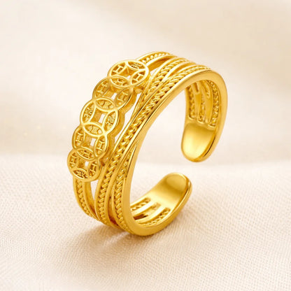 Adjustable, 18Kt Gold Plated Elegant Patterned Adjustable Ring