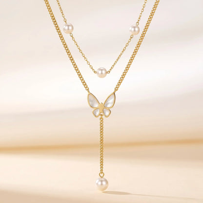 18Kt Gold Plated Layered Butterfly Charm Necklace