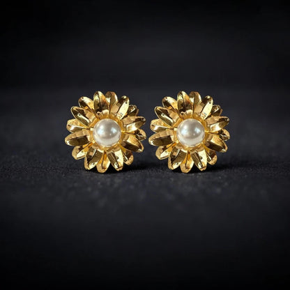 Golden Bloom Pearl Studs – 18K Gold Plated