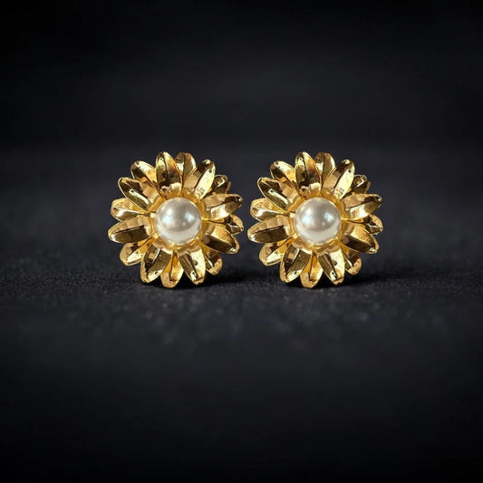 Golden Bloom Pearl Studs – 18K Gold Plated