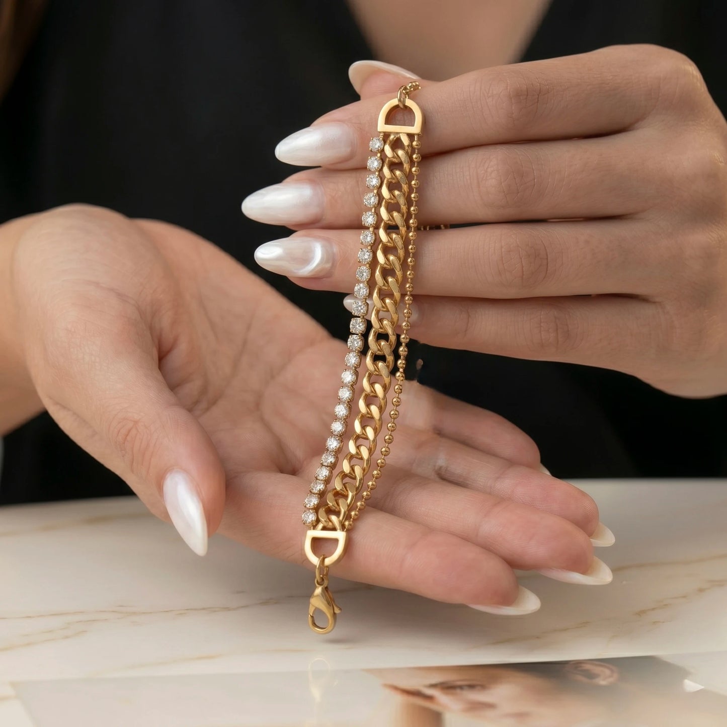 18Kt Gold Plated Triple Layer Chain Bracelet
