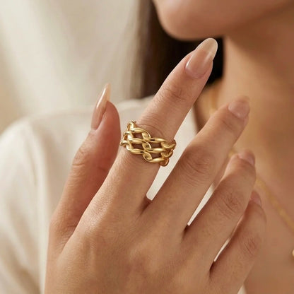 Adjustable, 18Kt Gold Plated Luxe Multi-Band Chain Ring