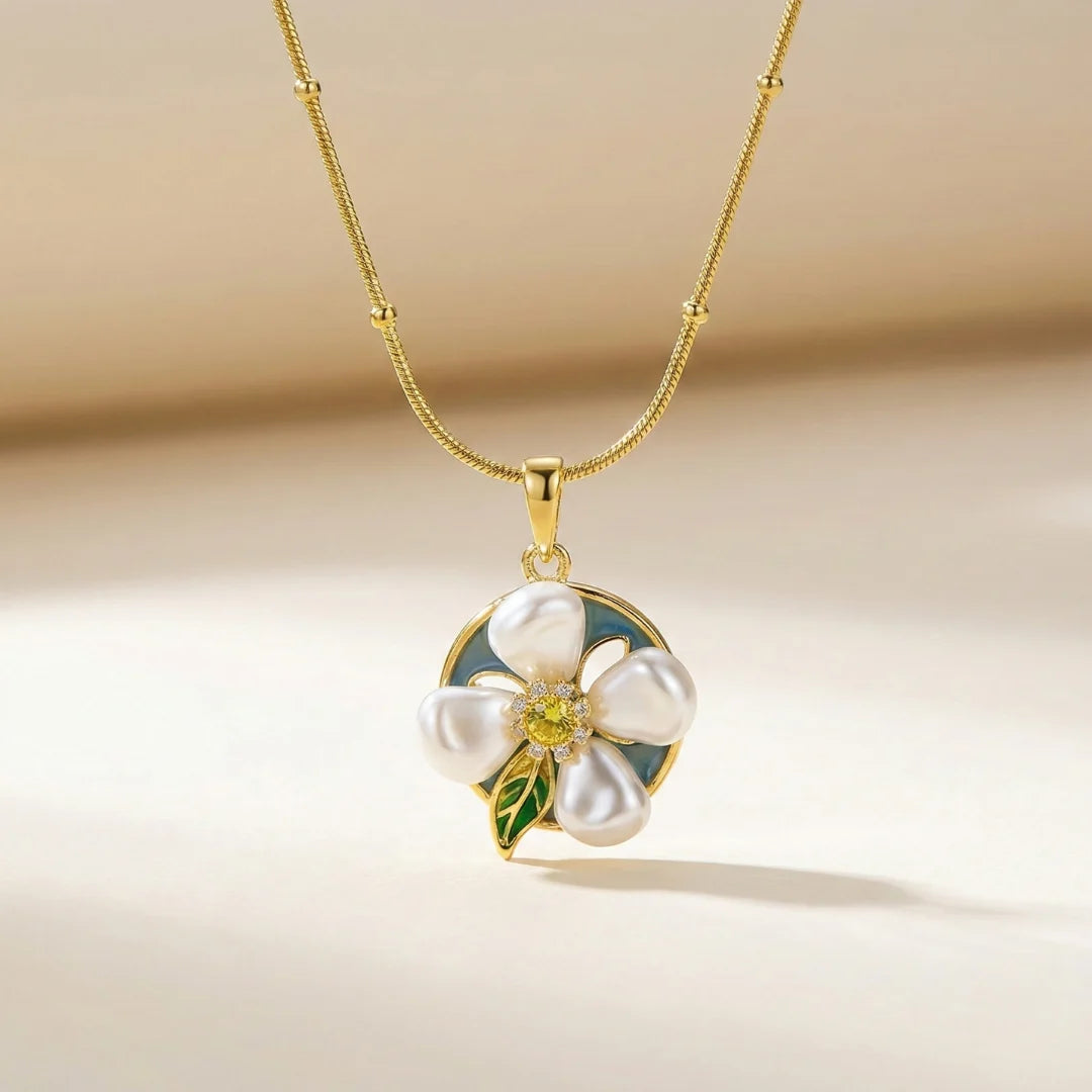 18KT Gold Plated Pearl Petal Bloom Necklace