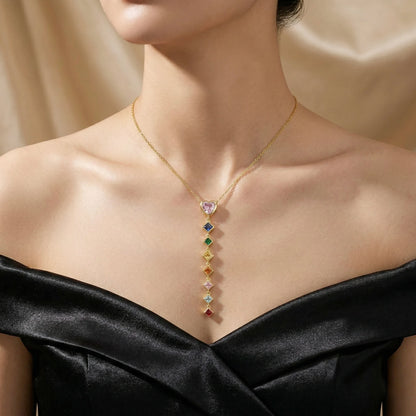 18Kt Gold Plated Multicolor Heart Drop Necklace