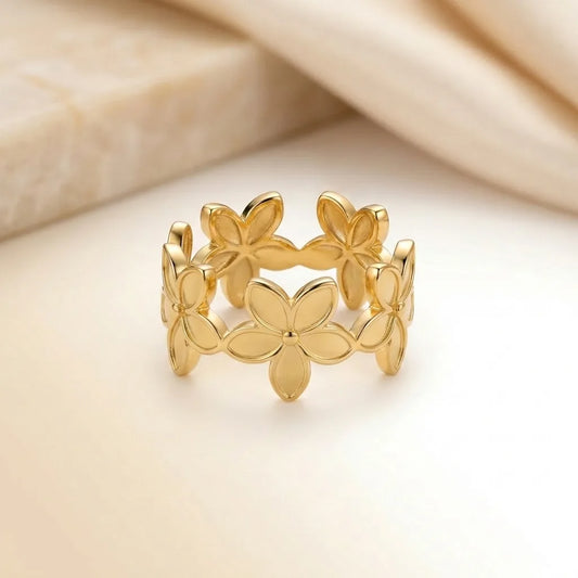 Adjustable,18Kt Gold Plated Flower Crown Style Ring ✨