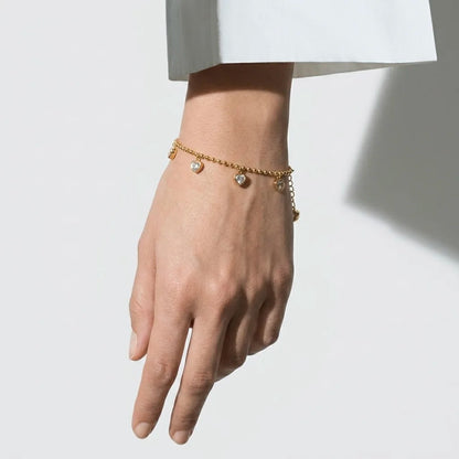 18Kt Gold Plated Crystal Heart Charm Beaded Bracelet
