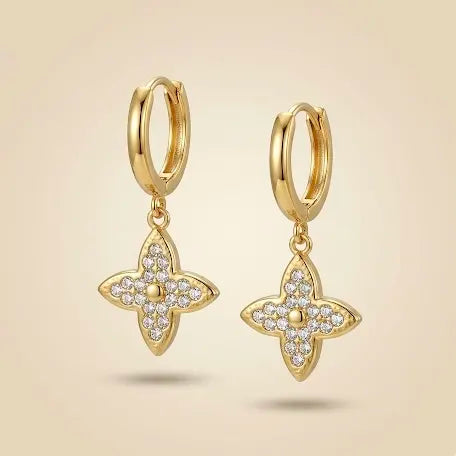 18KT Gold Plated Crystal Bloom Clover Earrings