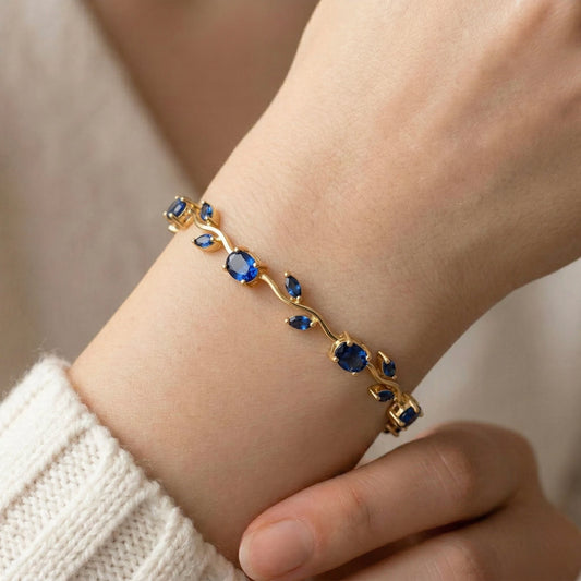 18Kt Gold Plated Blue Stone tulip Bracelet