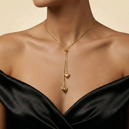 18Kt Gold Plated Double Heart Lariat Necklace