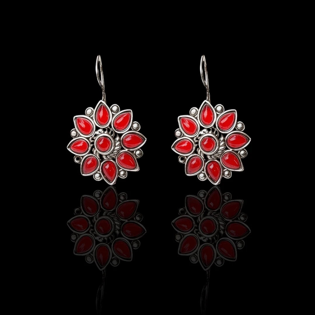 JH Red Petal Mandala Earrings