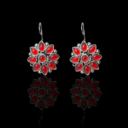 JH Red Petal Mandala Earrings
