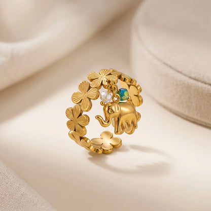 18Kt Gold Plated Elephant Charm Adjustable Ring