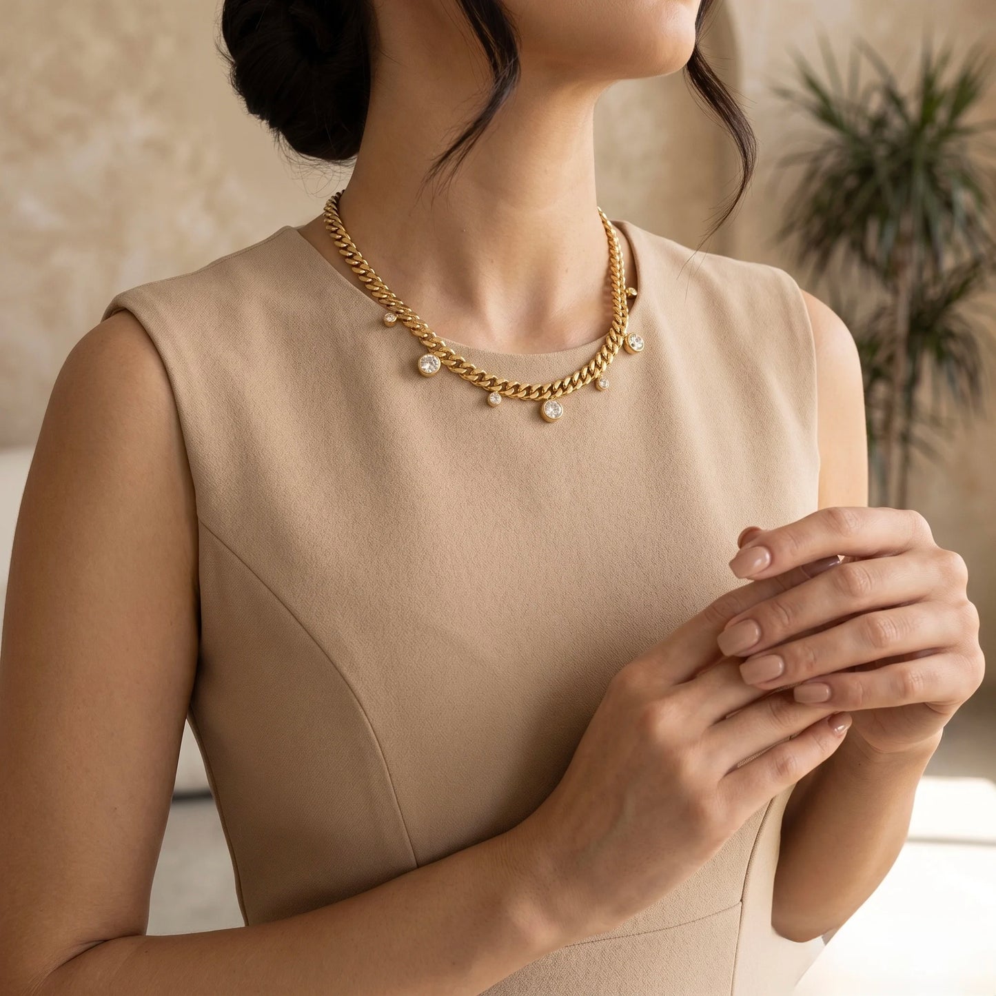 18Kt Gold Plated Crystal Drop Statement Necklace