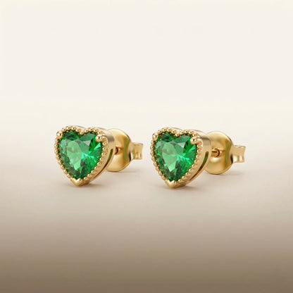 18Kt Gold Plated Green Stone Heart Necklace With Earrings