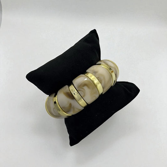 18KT Gold Plated Beige Swirl Acrylic Resin Cuff