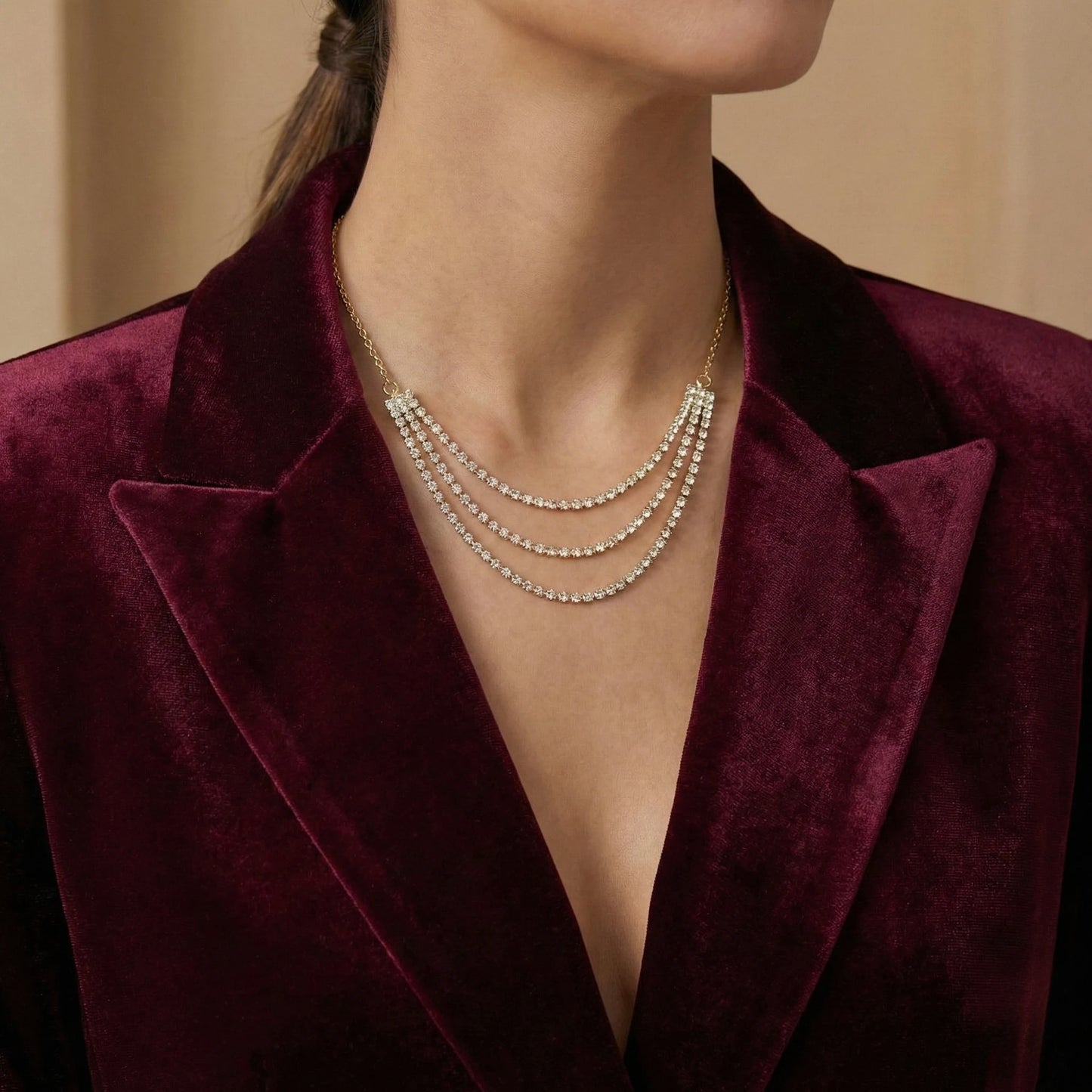 18Kt Gold Plated Luxe Triple Layer CZ Necklace