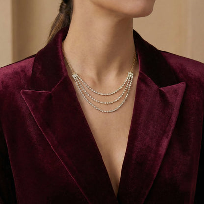 18Kt Gold Plated Luxe Triple Layer CZ Necklace