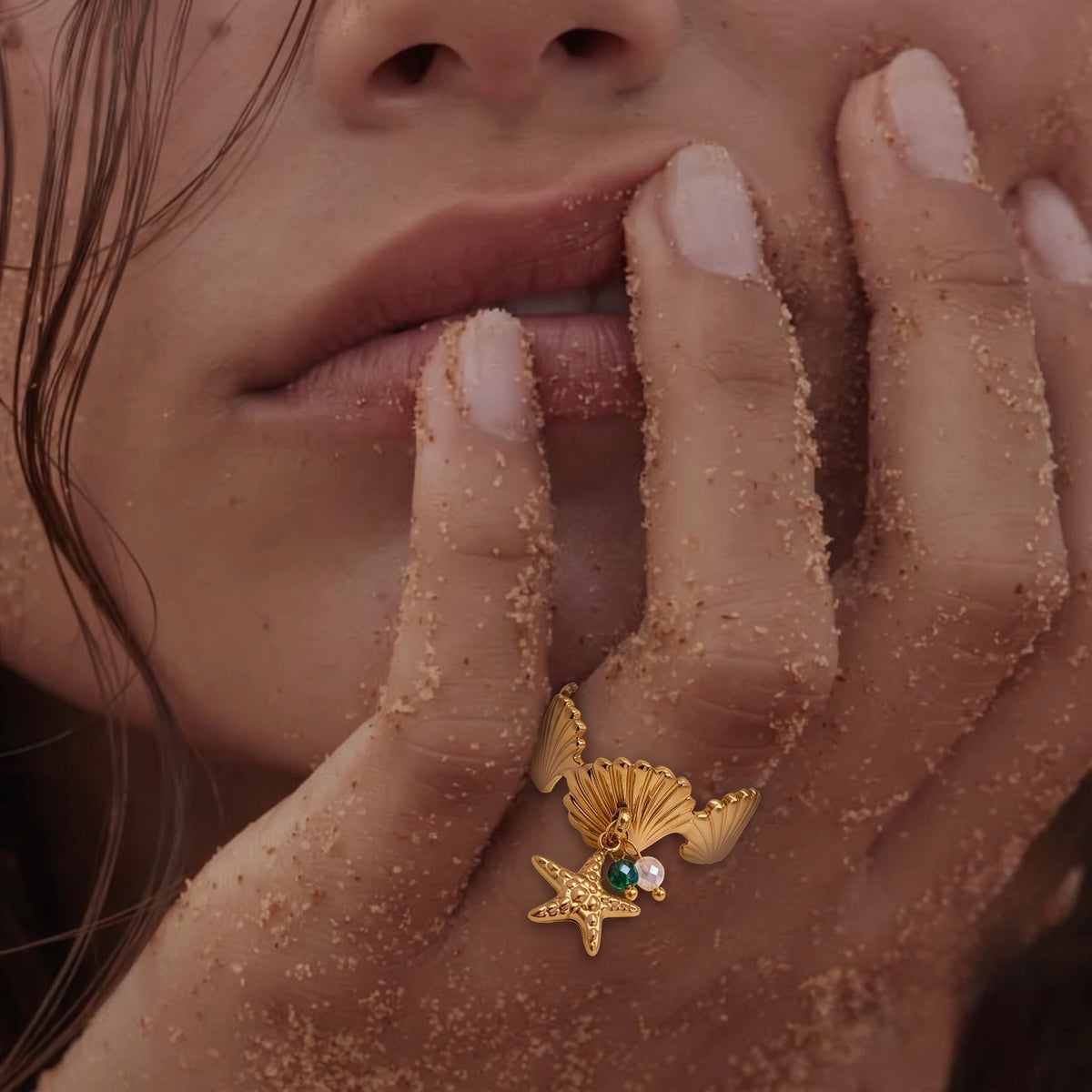 18Kt Gold Plated Textured Starfish Adjustable Ring