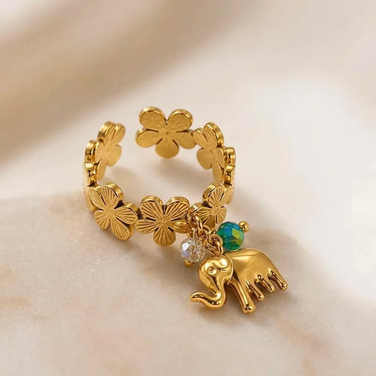 18Kt Gold Plated Elephant Charm Adjustable Ring
