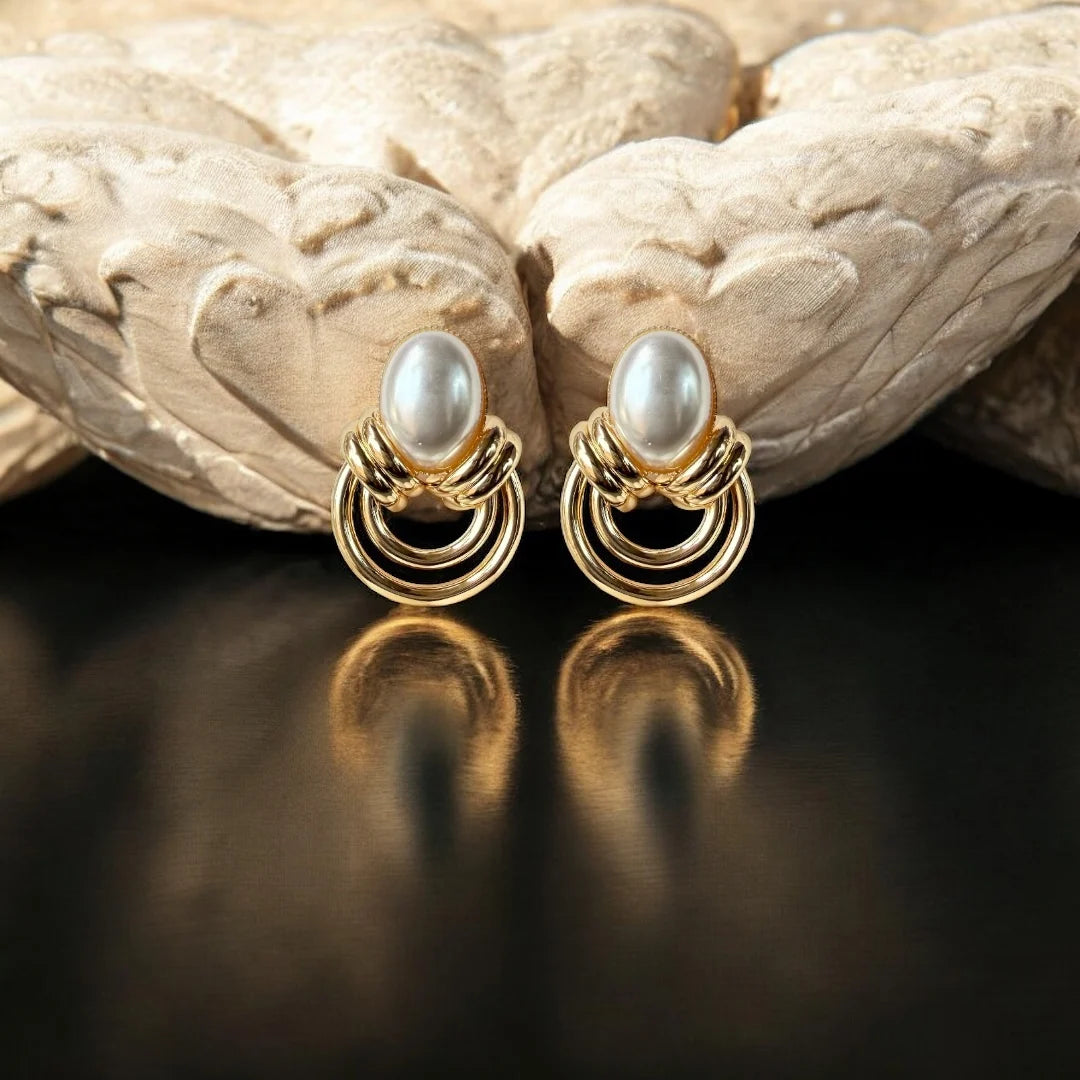 Layered Loop Studs with Pearl Top  – Anti-Tarnish Modern Classic