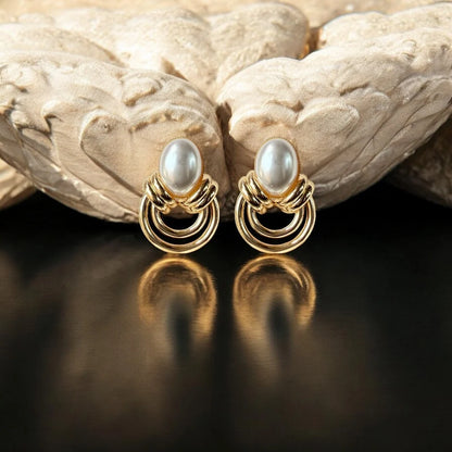 Layered Loop Studs with Pearl Top  – Anti-Tarnish Modern Classic