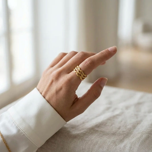 Adjustable, 18Kt Gold Plated Luxe Multi-Band Chain Ring