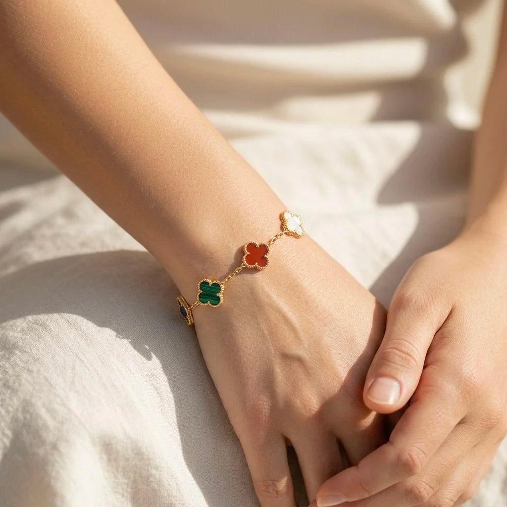 18Kt Gold Plated Multicolor Clover Charm Bracelet
