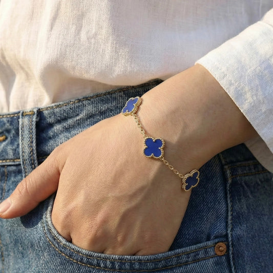 18KT Gold Plated Elegance Blue Clover Bracelet