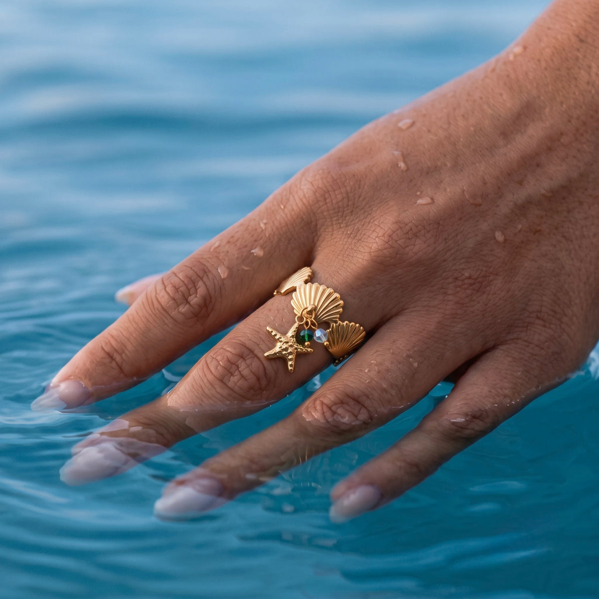 18Kt Gold Plated Textured Starfish Adjustable Ring