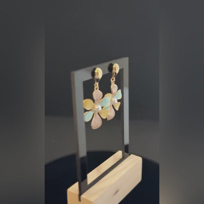 Cute Petal Drop Earrings – Enamel Finish with Pearl Touch