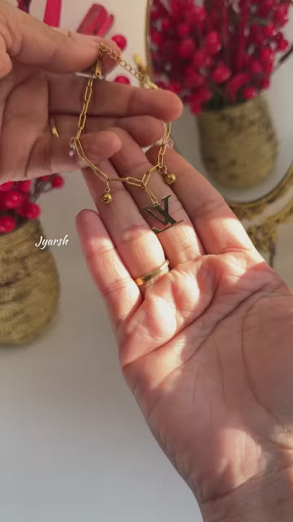 18KT Gold Plated LV Luxe Charm Bracelet