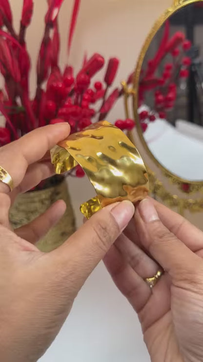 18KT Gold Plated Bold Hammered Bracelet Cuff