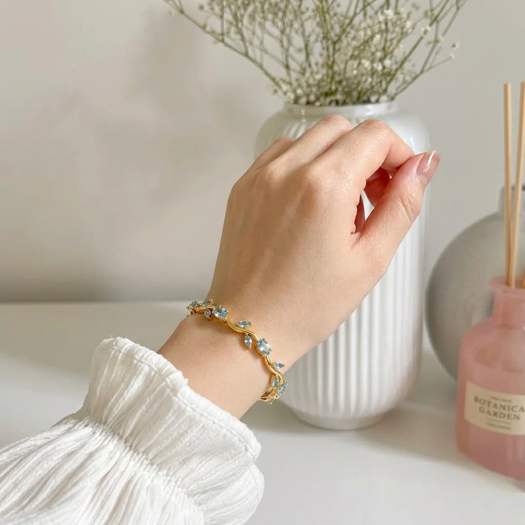 18Kt Gold Plated Aquamarine Crystal Tulip Bracelet