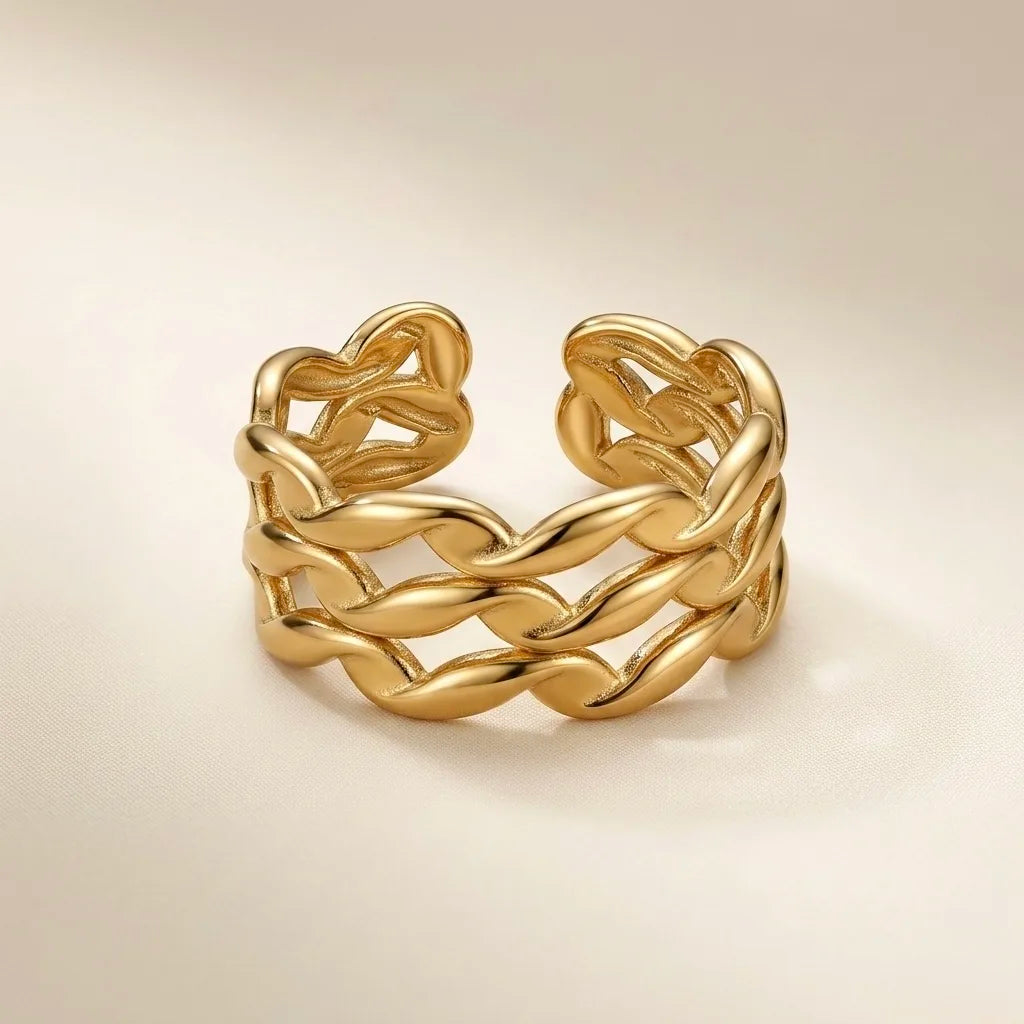 Adjustable, 18Kt Gold Plated Luxe Multi-Band Chain Ring