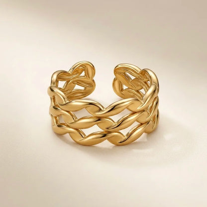 Adjustable, 18Kt Gold Plated Luxe Multi-Band Chain Ring