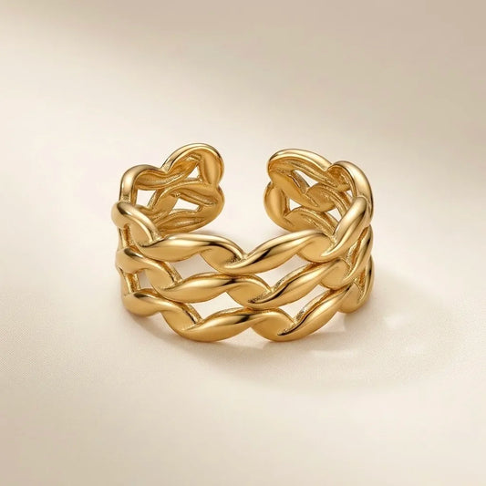 Adjustable, 18Kt Gold Plated Luxe Multi-Band Chain Ring