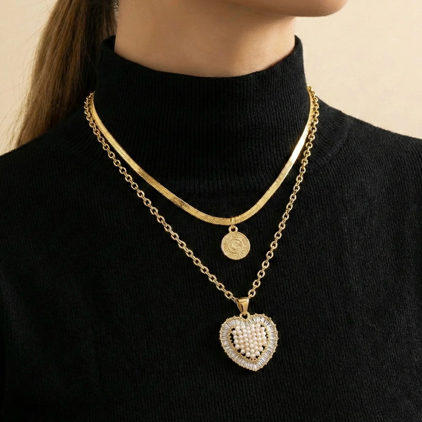 18KT Gold Plated Heart of Royalty Layered Necklace