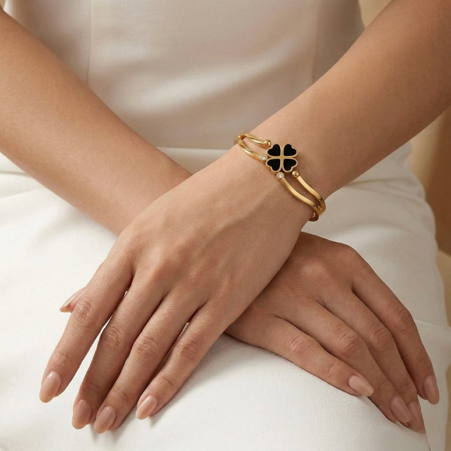 18Kt Gold Plated Lucky Clover Statement Bracelet