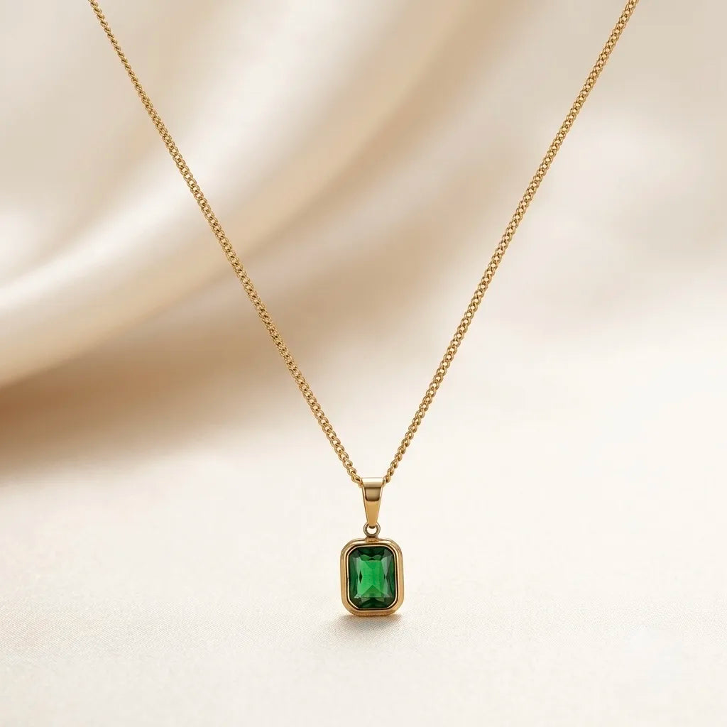 18Kt Gold Plated Emerald Green Stone Necklace