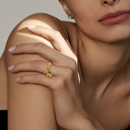 18Kt Gold Plated Elephant Charm Adjustable Ring