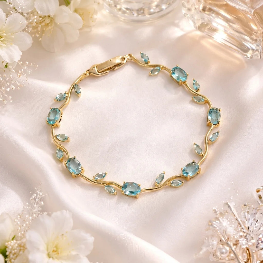 18Kt Gold Plated Aquamarine Crystal Tulip Bracelet