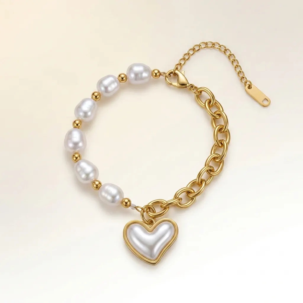 18Kt Gold Plated Elegant Pearl Charm Bracelet