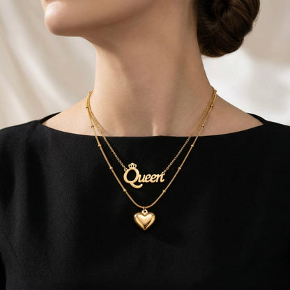 18Kt Gold Plated Queen Heart Layered Necklace