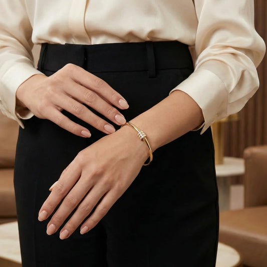 18KT Gold Plated Luxe Cylinder Shine Bangle Bracelet