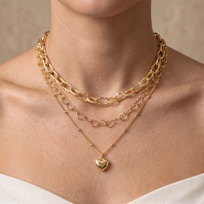 18Kt Gold Plated Triple Layer Heart Pendant Necklace