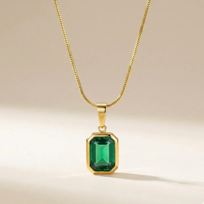 18KT Gold Plated Timeless Emerald Charm Necklace