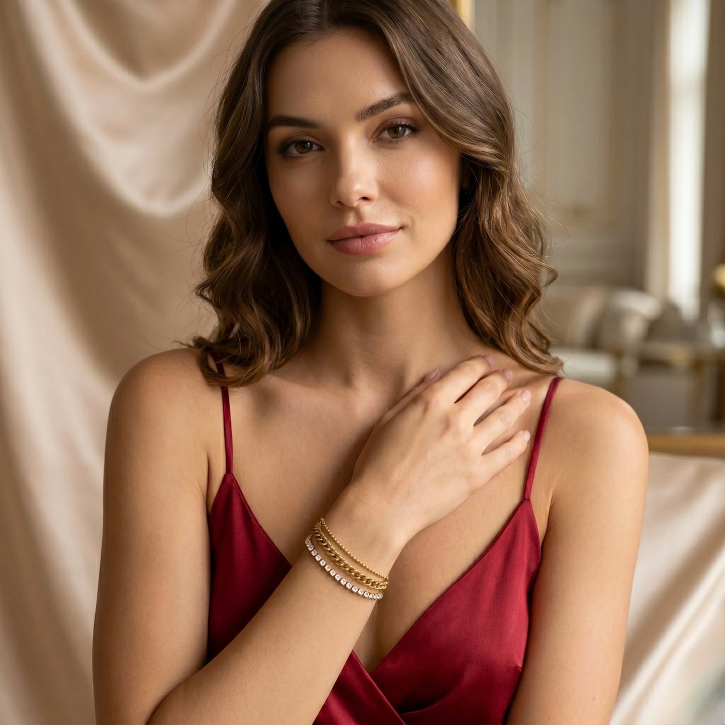 18Kt Gold Plated Triple Layer Chain Bracelet