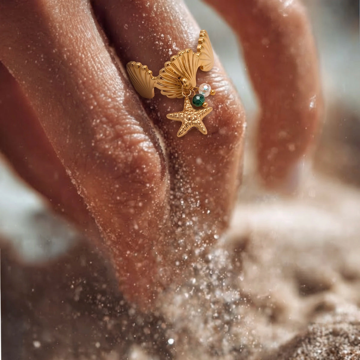 18Kt Gold Plated Textured Starfish Adjustable Ring