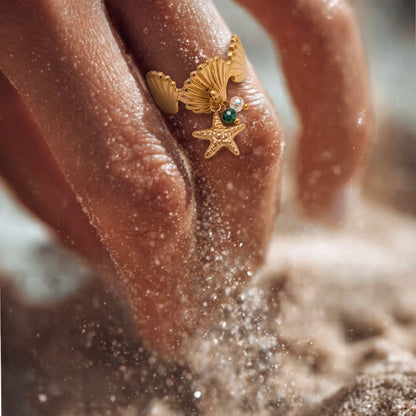 18Kt Gold Plated Textured Starfish Adjustable Ring
